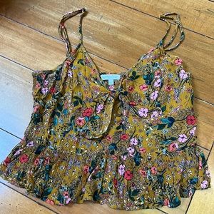 Crop summer top - adjustable shoulder straps -light weight cotton -floral